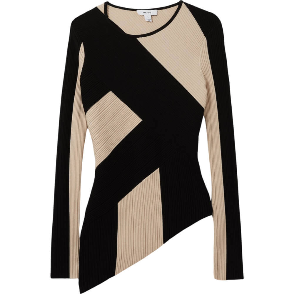 REISS JUDY Knitted Colourblock Asymmetric Top